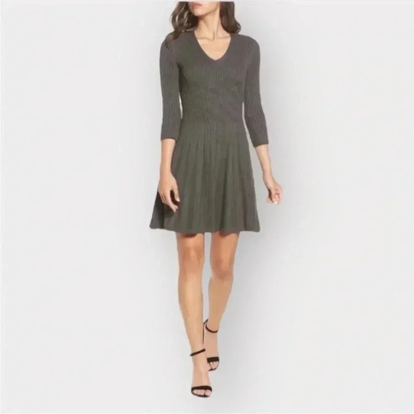 Eliza J Fit and Flare Cable Knit Ribbed Sweater Dress Gray Sz S - Picture 2 of 12